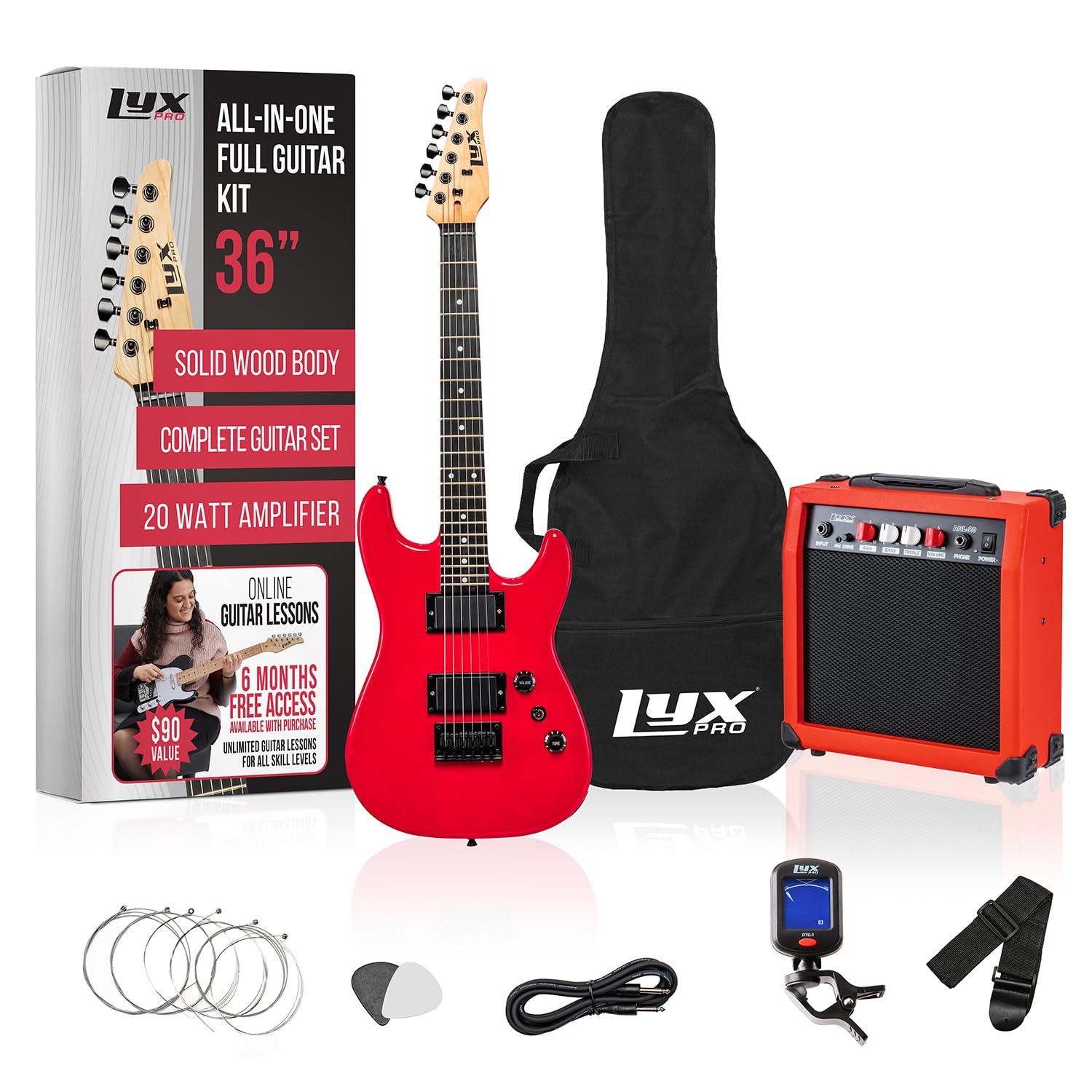 Lyxpro 36 Inch Electric Guitar And Kit For Kids With 3/4 Size Beginners Guitar, Amp, Six Strings, Two Picks, Shoulder Strap, Dig